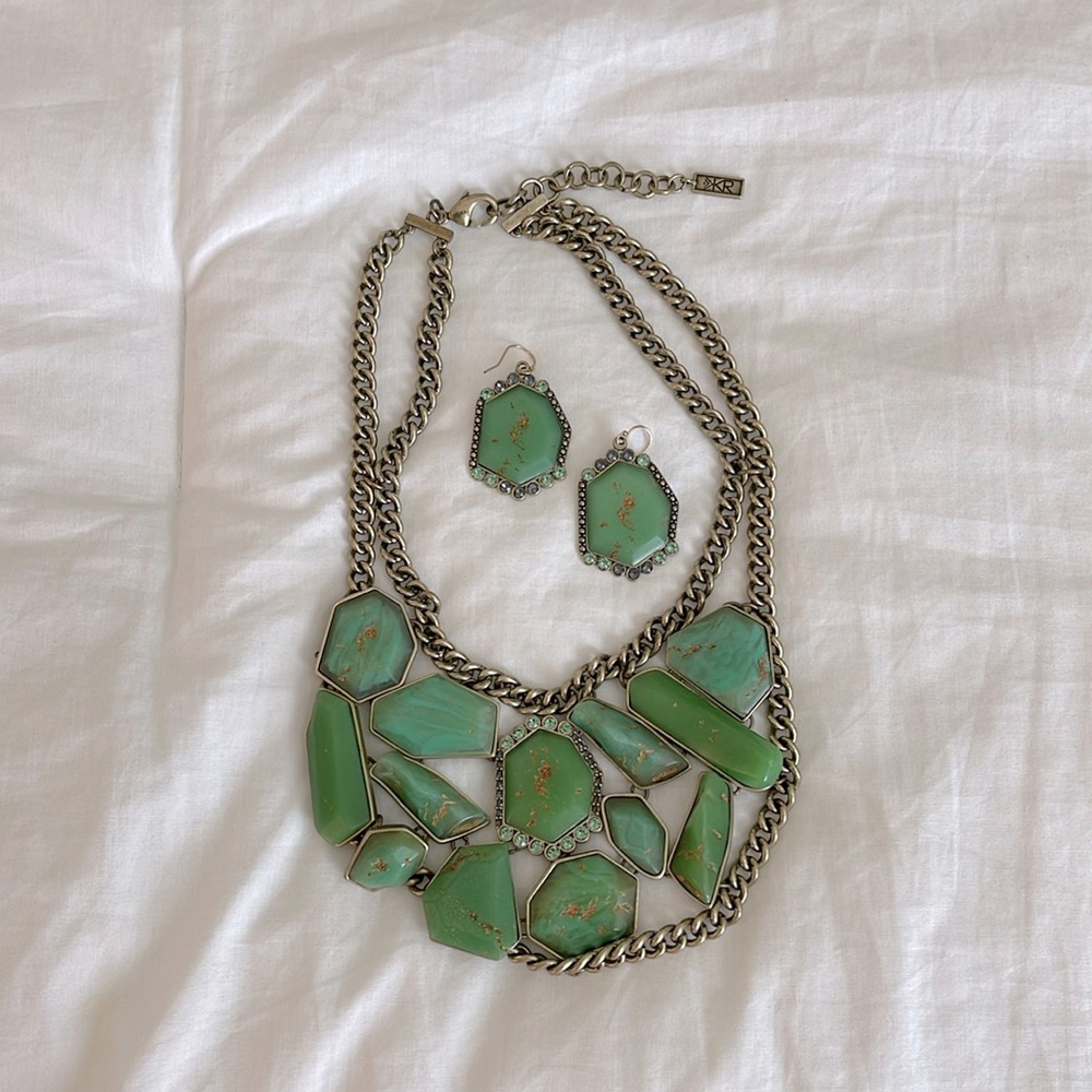 Silpada’s K&R Brass & stone necklace & earring set.